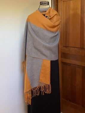 Pretty Persuasions Gray and Mustard Two-Tone Wrap Shawl 72”x 26”